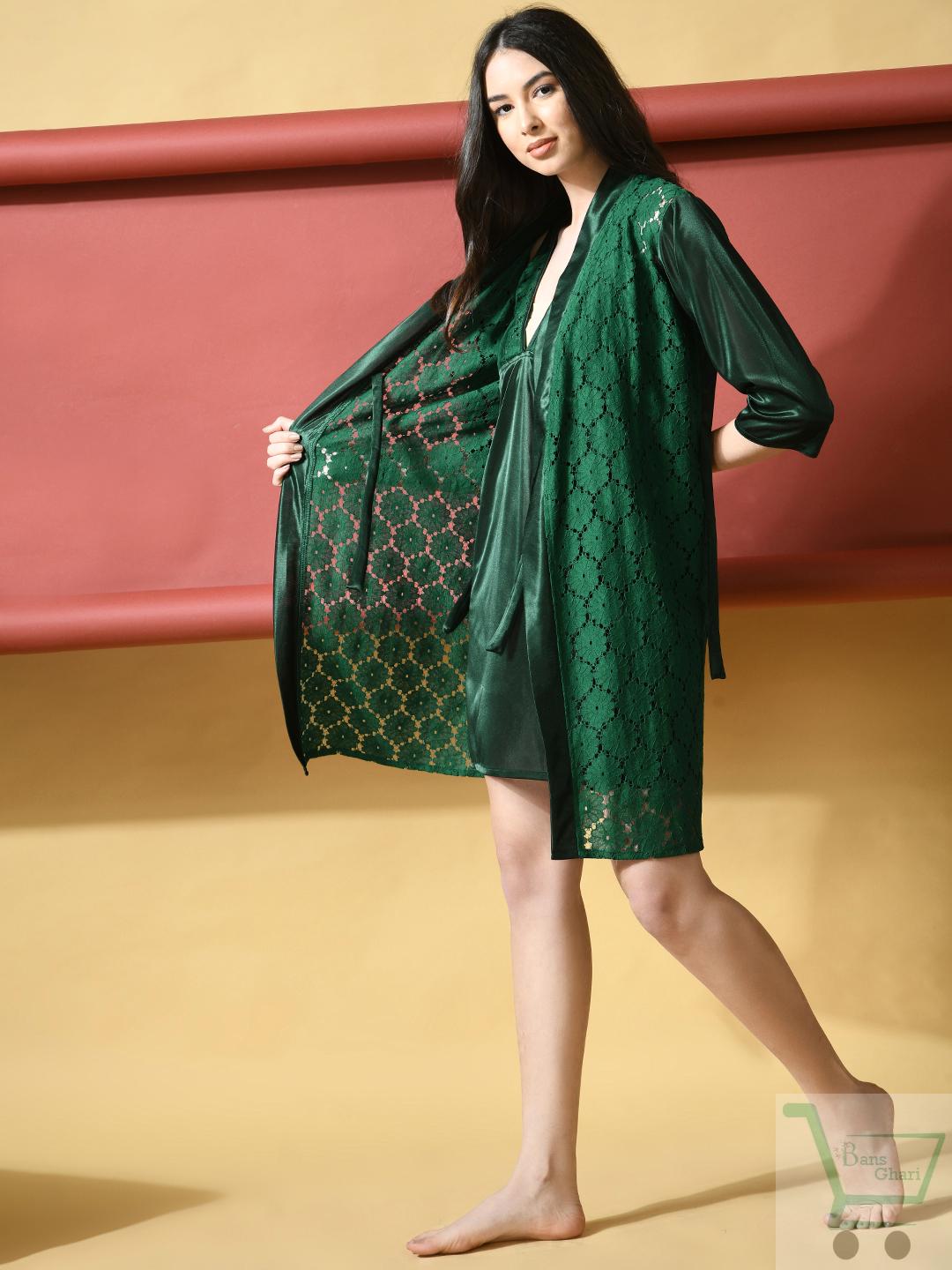 Perla Babydoll Nightgown with Satin Sleepwear Lace Mini Teddy (P-108) - Image 3