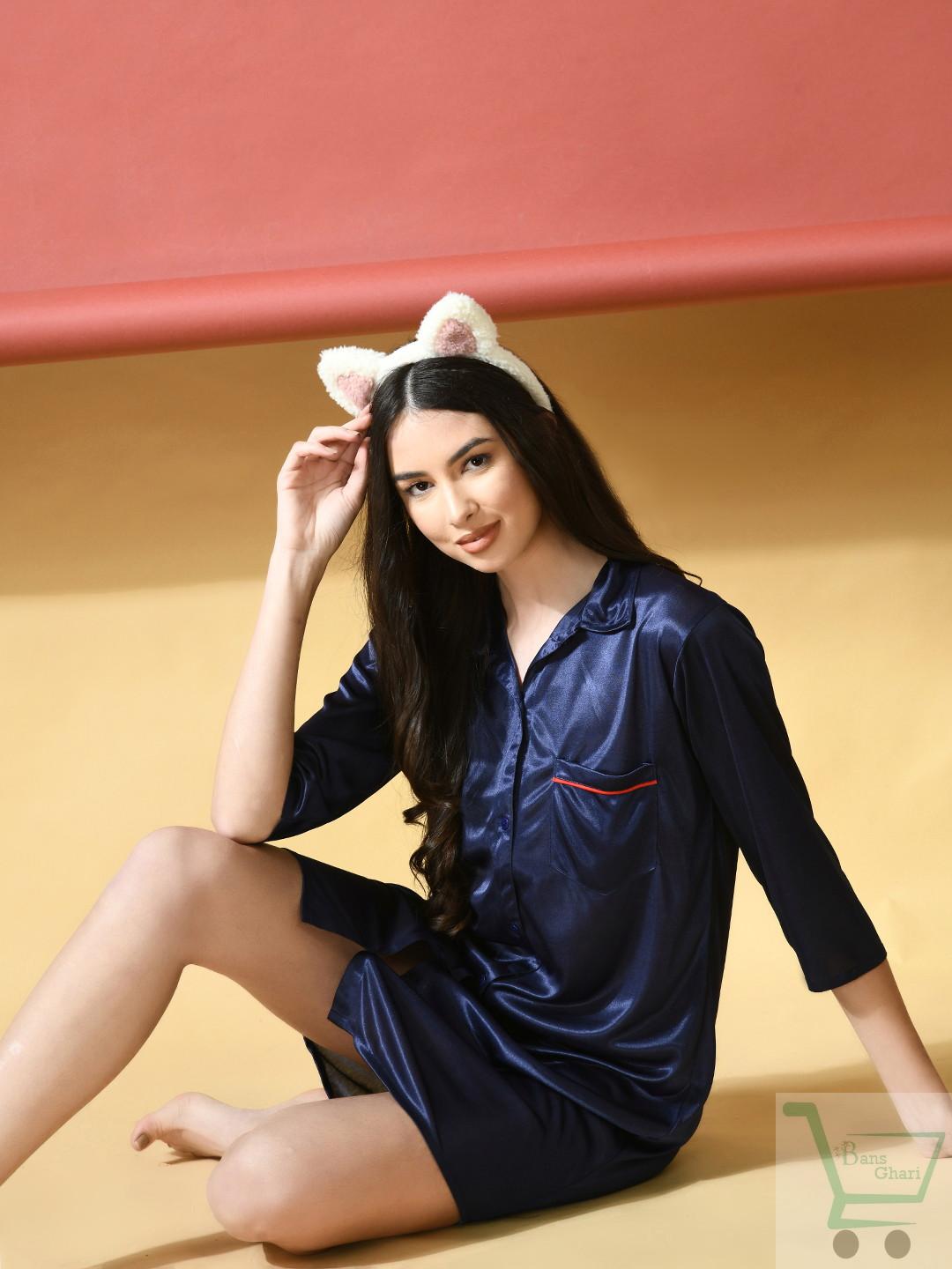 Perla Babydoll Luxurious Knee Length Satin Nightshirt (P-106)