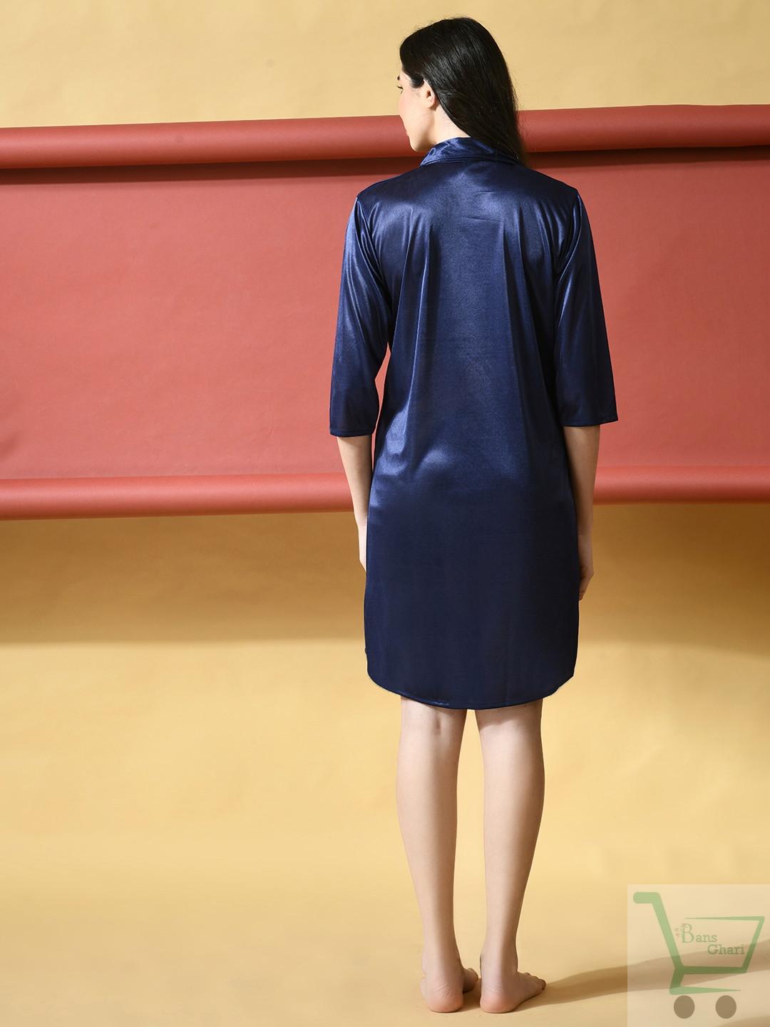 Perla Babydoll Luxurious Knee Length Satin Nightshirt (P-106) - Image 3