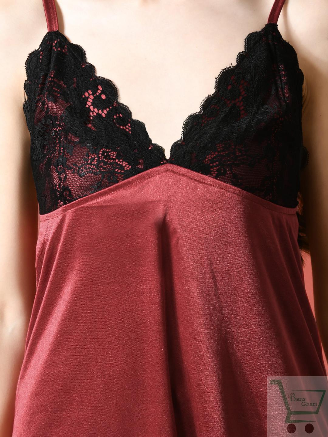 Perla Babydoll Satin Lycra One Piece Lingerie (P-110) - Image 2