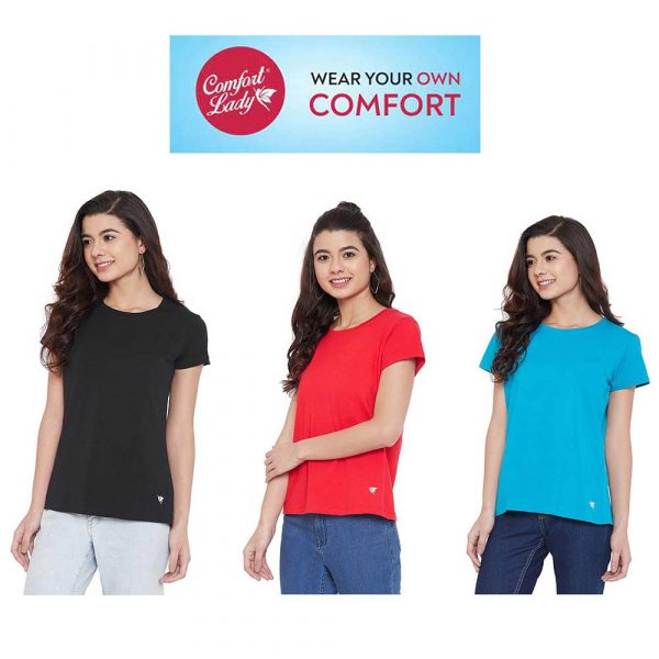 Comfort Lady Round Neck T-Shirt for Women (Pack of 3)