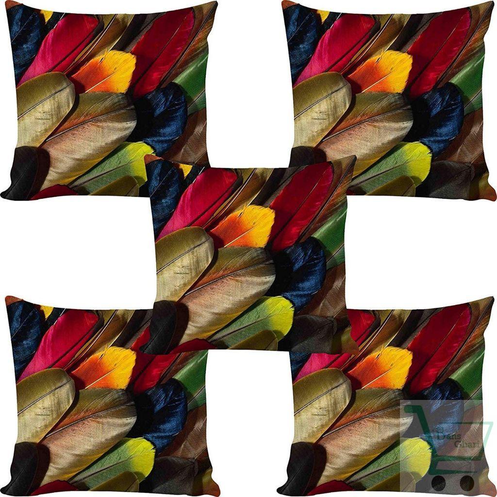 Cushion Cover Colorful Feather Print (Set of 5)