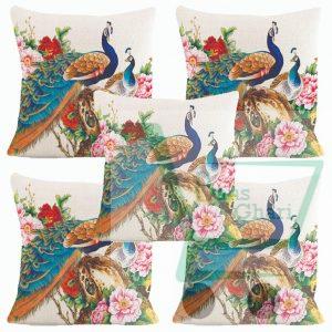 Cushion Cover Peacock Print ( Set Of 5)