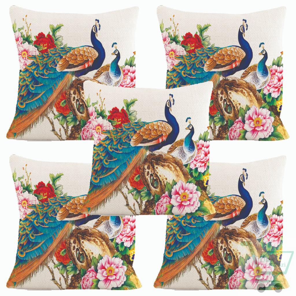 Cushion Cover Peacock Print ( Set Of 5)