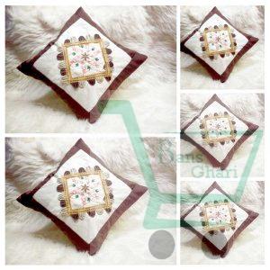 Brown Pattern Embroidered Cushion Cover (Set Of 5)