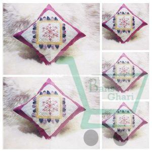 Purple Pattern Embroidered Cushion Cover (Set Of 5)
