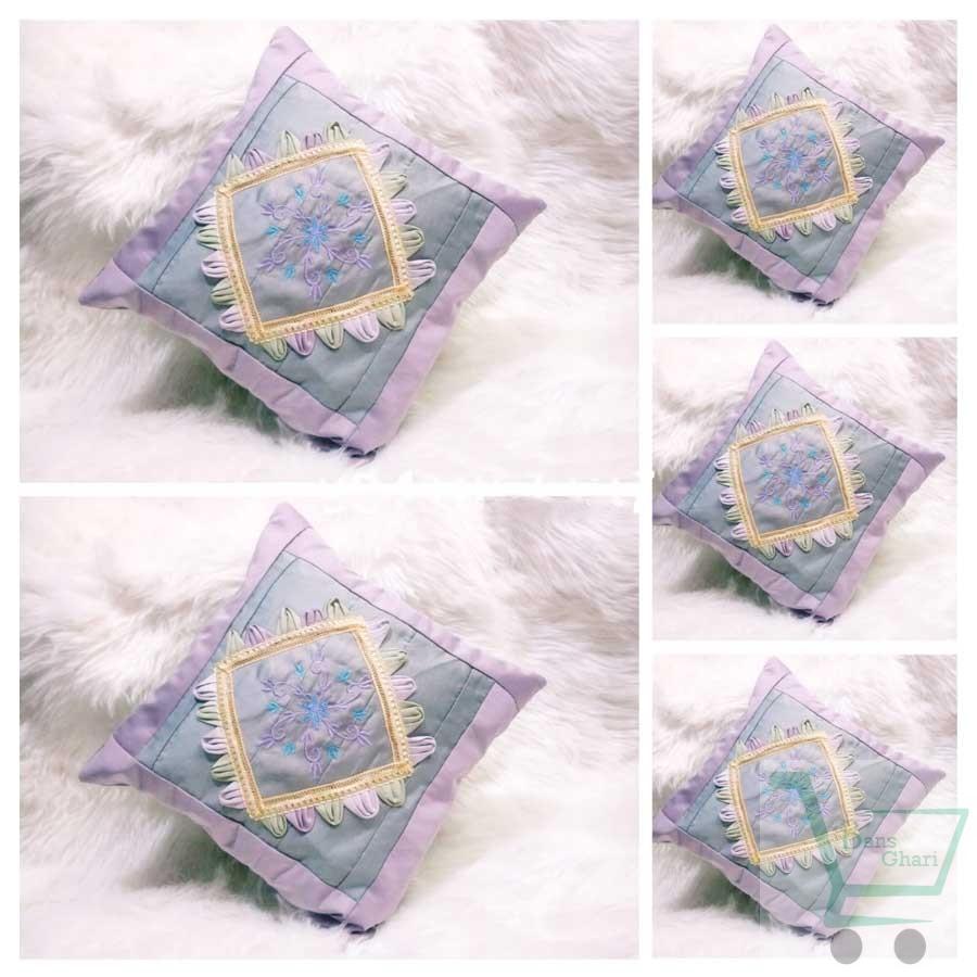 Light Purple Pattern Embroidered Cushion Cover (Set Of 5)