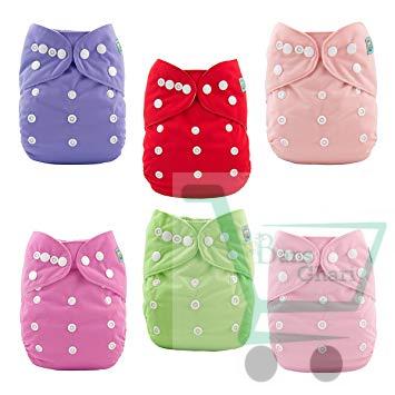 Adjustable Reusable Washable Baby Cloth Diaper Diapers Nappy 1 Diaper + 5 Inserts