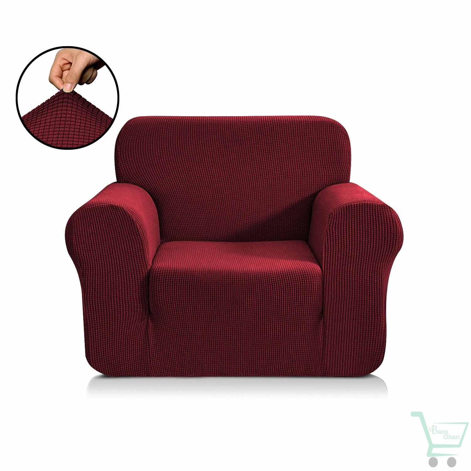 3 Seater Stretchable Sofa Cover - Maroon - Image 2