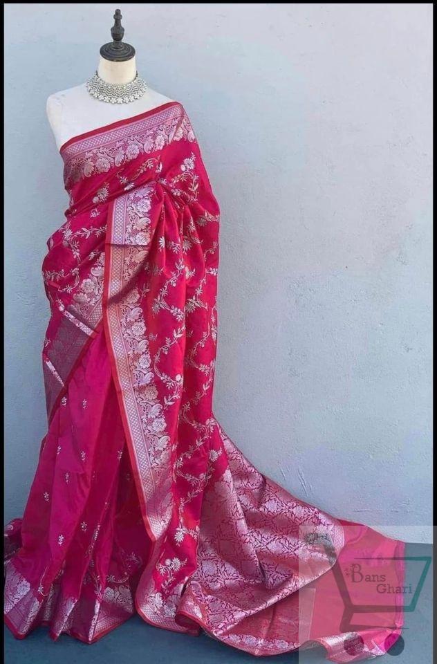 Rani Color Banarasi Silk Saree With Unstitched Blouse For Women