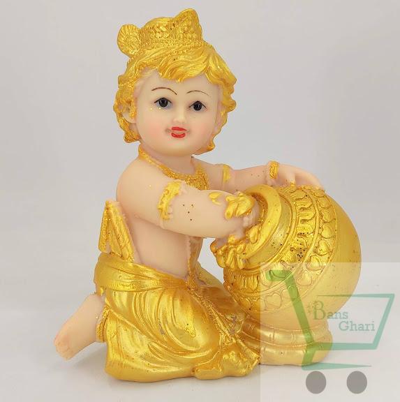 Bal Krishna Statue (Golden, 6″ X 4.5″ X 3″)