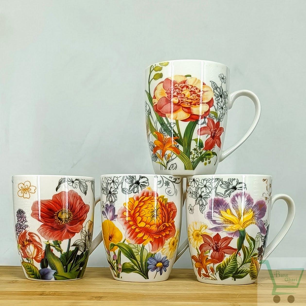 Flower Print Ceramic Coffee Mug ( Set Of 12)