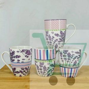 Purple Flower Print Ceramic Coffee Mug (Set Of 12)