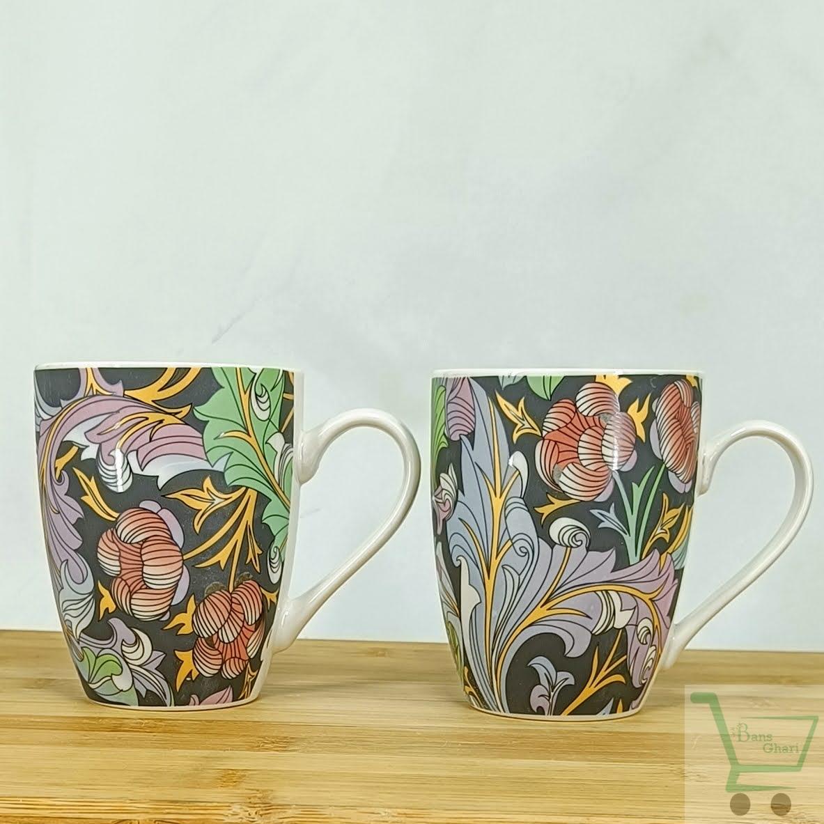 Flower With Black Print Ceramic Coffee Mug (Set Of 12) - Image 2