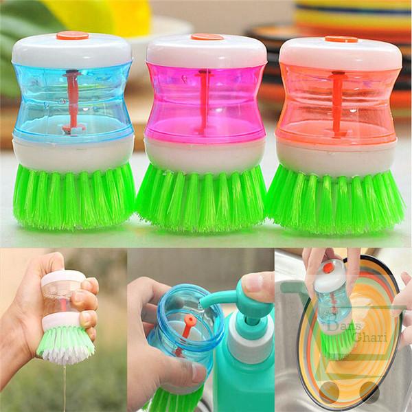Washing Utensils Pot Dish Brush With Washing Up Liquid Soap Dispenser ( Set Of 3 )