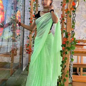 Green Zari Lining Saree With Unstitched Blouse For Women