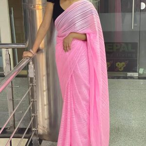 Pink Zari Lining Saree With Unstitched Blouse For Women