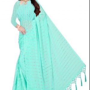 Blue Chiffon Saree With Beautiful Jhalar In Pallu