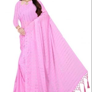Pink Chiffon Saree With Beautiful Jhalar In Pallu