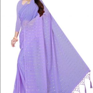 Purple Chiffon Saree With Beautiful Jhalar In Pallu