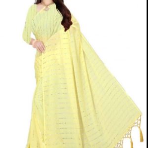 Yellow Chiffon Saree With Beautiful Jhalar In Pallu