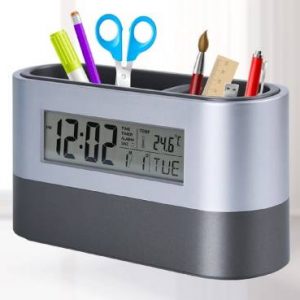 Multi-function Desk Plastic Digital Clock With Pen Holder