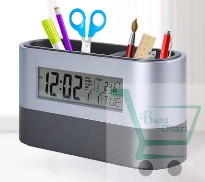 Multi-function Desk Plastic Digital Clock With Pen Holder