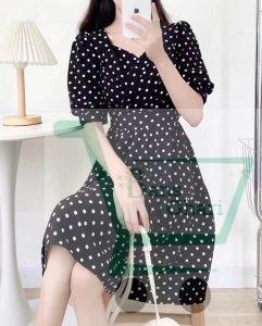 Ladies One Piece black-white dotted dress