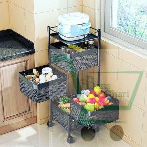 3 Layer Metal Portable Rotating Multifunctional Trolley Basket