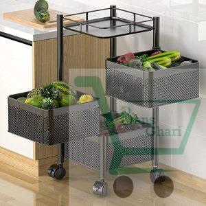 3 Layer Metal Portable Rotating for Fruits & Vegetable ( Square )