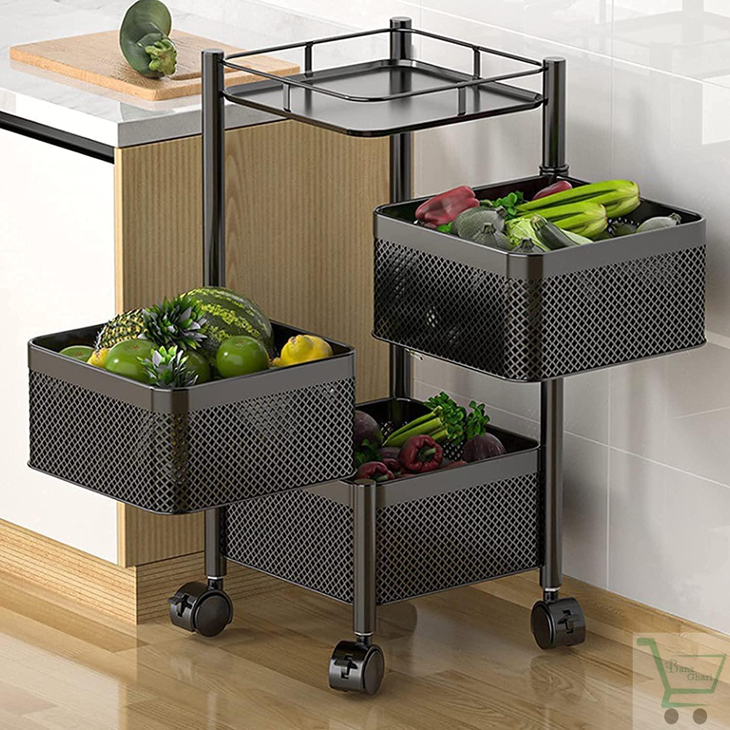 3 Layer Metal Portable Rotating for Fruits & Vegetable ( Square )