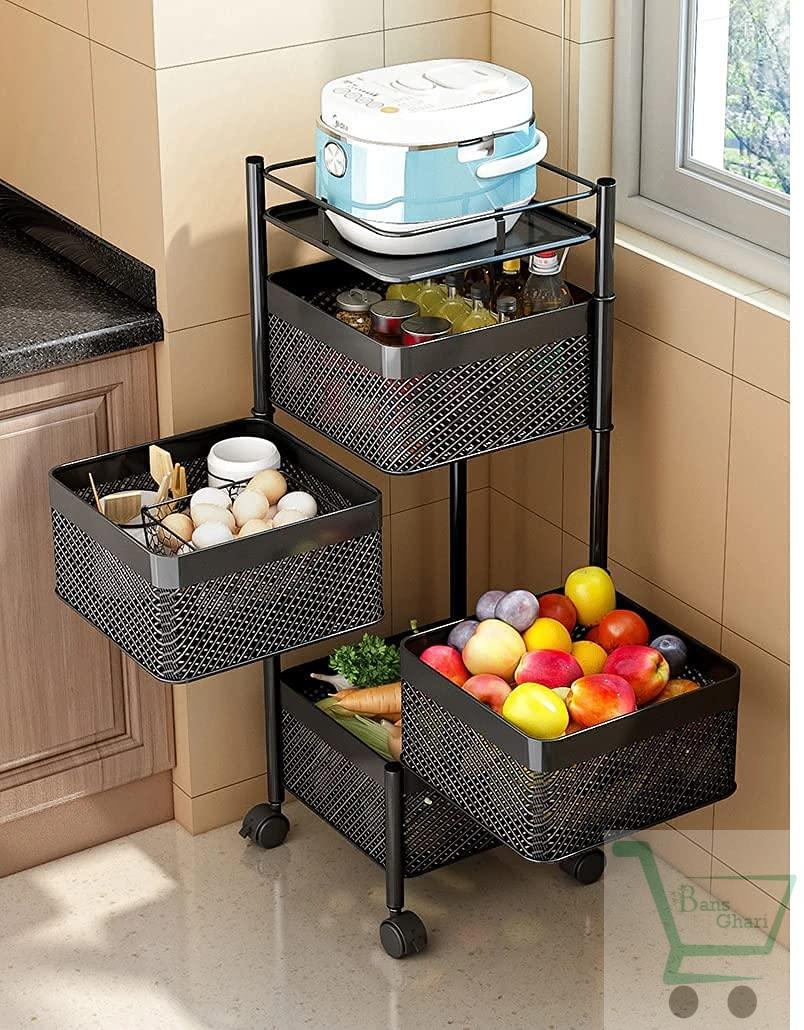 4 Layer Metal Portable Rotating for Fruits & Vegetable ( Square ) - Image 2