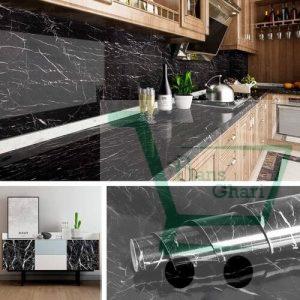 Kitchen Marble Sticker Oil Proof Waterproof Wallpaper ( Black )