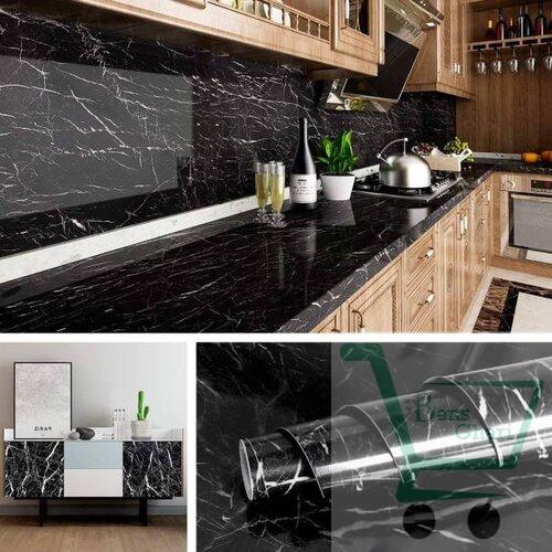 Kitchen Marble Sticker Oil Proof Waterproof Wallpaper ( Black )