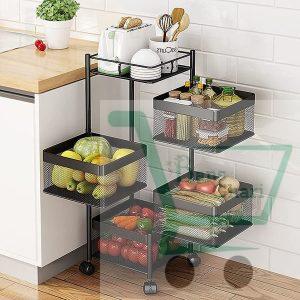 4 Layer Metal Portable Rotating for Fruits & Vegetable ( Square )