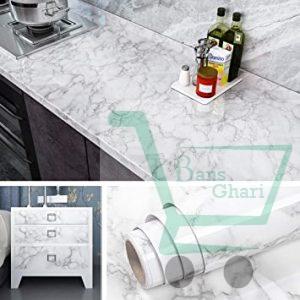 Kitchen Marble Sticker Oil Proof Waterproof Wallpaper ( White )