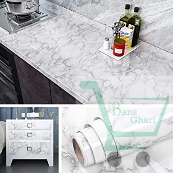 Kitchen Marble Sticker Oil Proof Waterproof Wallpaper ( White )