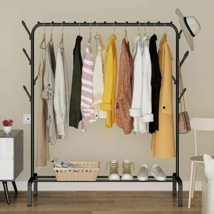 Movable Metal Cloth Storage Wardrobe, Rack and Stand / Hanger