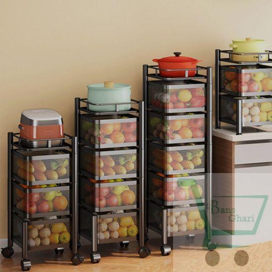 4 Layer Metal Portable Rotating for Fruits & Vegetable ( Square ) - Image 3