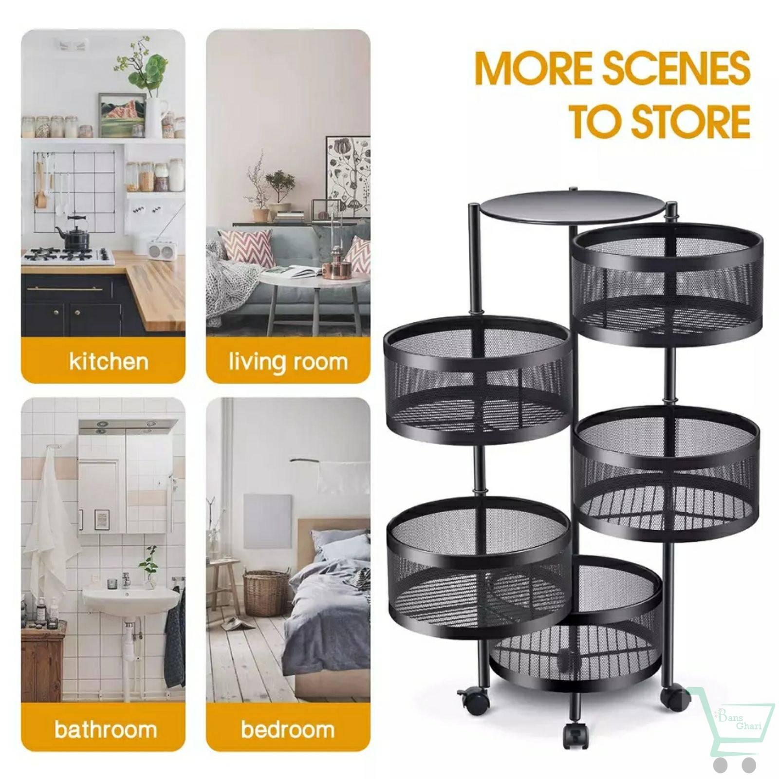 5 Layer Metal Portable Rotating for Fruits & Vegetable ( Round ) - Image 3