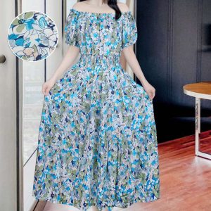 Ladies One Piece Dress - Blue Print