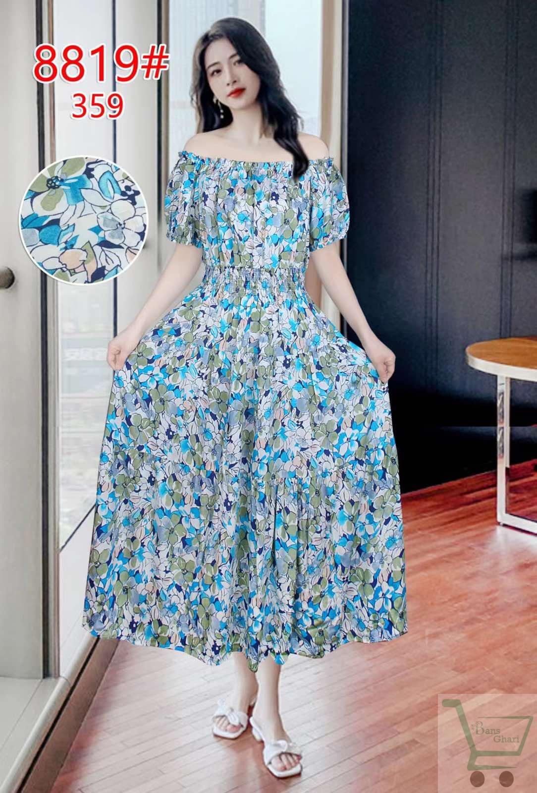 Ladies One Piece Dress - Blue Print