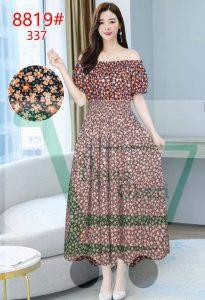 Ladies One Piece Off Shoulder long Brown Floral