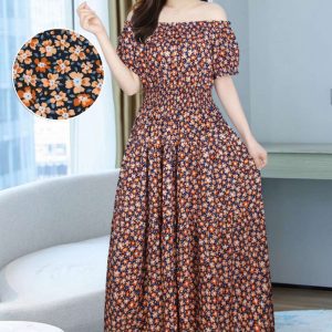 Ladies One Piece Off Shoulder long Brown Floral