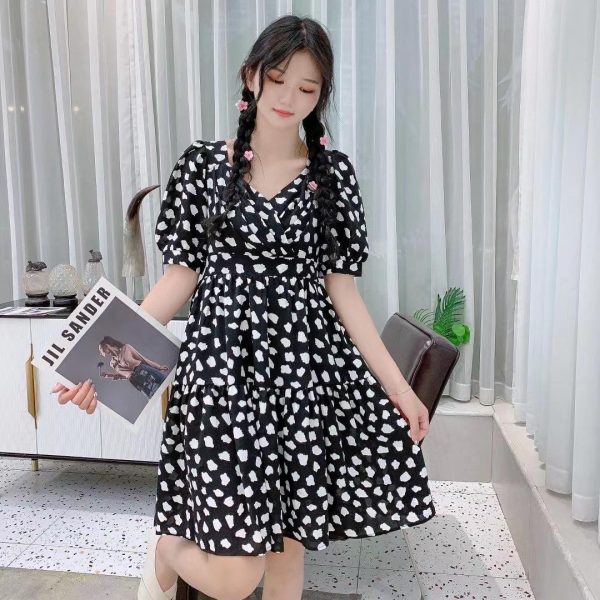 Ladies One Piece black-white dotted dress