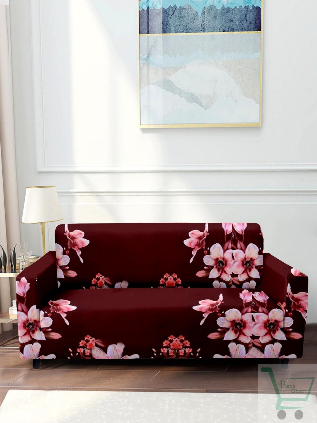 2 Seater Stretchable Sofa Cover ( Red Flower )