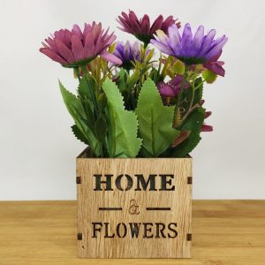 Artificial Flower Wood Box Pot