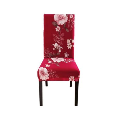 Stretchable Chair Cover Red / white Flower Print (Pack of 4)