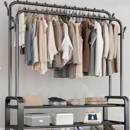 Metal Cloth Garment Rack/Hanger with Double Rod and Double Shelf