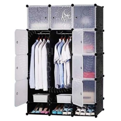 DIY 12 Cubes Portable Closet Storage Organizer Cloth Wardrobe Cabinet With Doors